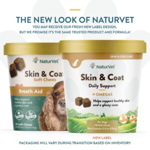 NaturVet Skin and Coat Plus Breath Aid for Dogs, 70 ct Soft Chews, Made in The USA with Globally Source Ingredients