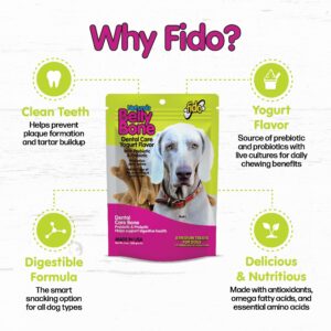 Fido Naturals Belly Bones for Dogs, Yogurt Flavored Medium Dog Dental Treats - 8 Treats Per Pack (3 Pack) - (Made in USA) - Plaque and Tartar Control for Fresh Breath, Digestive Health Support