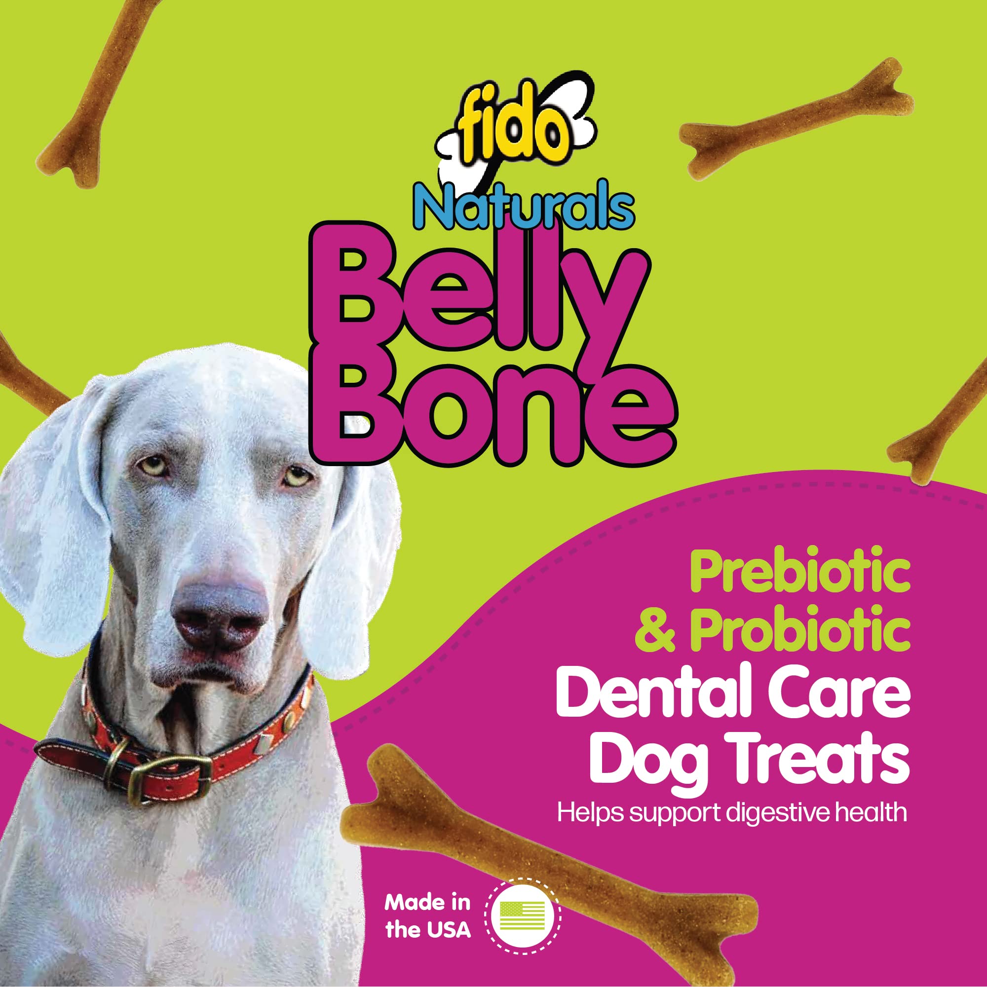 Fido Naturals Belly Bones for Dogs, Yogurt Flavored Medium Dog Dental Treats - 8 Treats Per Pack (3 Pack) - (Made in USA) - Plaque and Tartar Control for Fresh Breath, Digestive Health Support