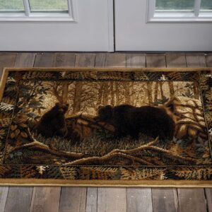 Fern Bear Novelty Lodge Pattern Beige Rectangle Area Rug, 8' x 10'