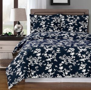 navy and white lucy 3-piece full/queen duvet cover set 100% cotton 300 tc