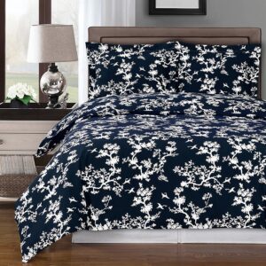 Navy and White Lucy 3-Piece Full/Queen Duvet Cover Set 100% Cotton 300 TC