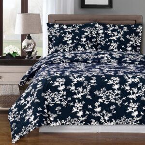 Navy and White Lucy 3-Piece Full/Queen Duvet Cover Set 100% Cotton 300 TC