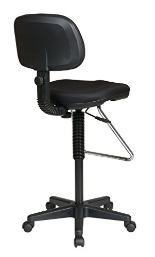 Office Star DC Series Pneumatic Adjustable Drafting Chair with Chrome Teardrop Footrest, Icon Black Fabric