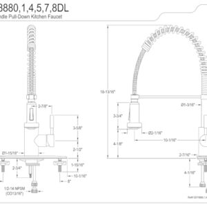 Kingston Brass GSY8888DL Concord Pre-Rinse Kitchen Faucet, 10-1/16 inch in Spout Reach, Brushed Nickel