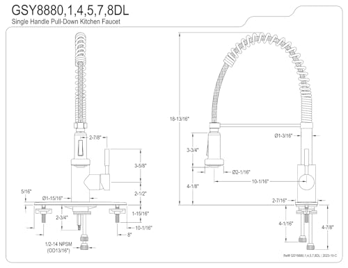 Kingston Brass GSY8888DL Concord Pre-Rinse Kitchen Faucet, 10-1/16 inch in Spout Reach, Brushed Nickel