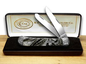 Case XX Knives Engraved Bolster Series Ivory Quartz Corelon Trapper Pocket Knife 9254IQ/E