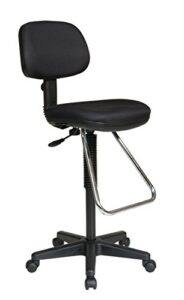 office star dc series pneumatic adjustable drafting chair with chrome teardrop footrest, icon black fabric