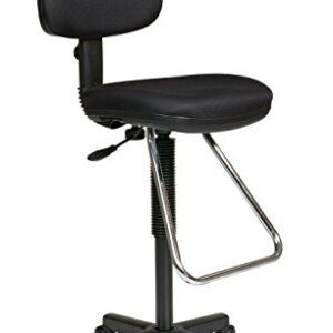 Office Star DC Series Pneumatic Adjustable Drafting Chair with Chrome Teardrop Footrest, Icon Black Fabric