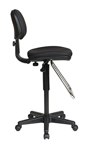 Office Star DC Series Pneumatic Adjustable Drafting Chair with Chrome Teardrop Footrest, Icon Black Fabric