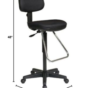 Office Star DC Series Pneumatic Adjustable Drafting Chair with Chrome Teardrop Footrest, Icon Black Fabric