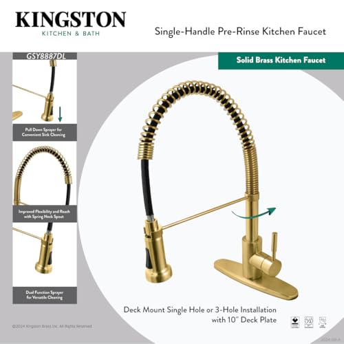 Kingston Brass GSY8888DL Concord Pre-Rinse Kitchen Faucet, 10-1/16 inch in Spout Reach, Brushed Nickel