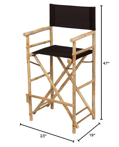 Zero Emission World Bamboo Barstool-Natural Color Black Canvas Bar Height Folding Chairs Counter Stool Outdoor Indoor Tall Camping Set of 2, 22.8x18.9x47.2