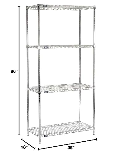 Nexel 5 Tier Chrome Wire Shelving Starter Unit, 36" W x 18" D x 86" H