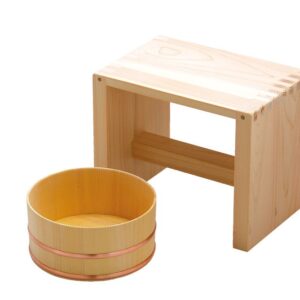 Yamako Half Body Bath & Hot Bath Goods, Natural, Tub: Approx. Diameter 7.1 x Height 3.4 inches (18 x 8.6 cm), Bath Chair: Approx. 10.2 x 6.7 x 8.3 inches (26 x 17 x