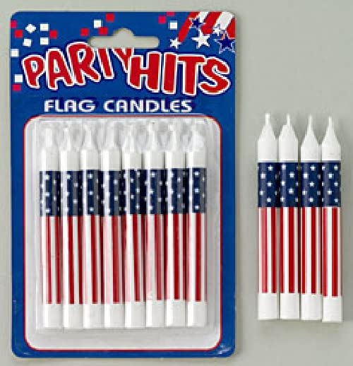 Oasis Supply, 8-Pack Patriotic Birthday Candles, 3.25-inch, Plus 6 USA! Food Flag Picks