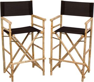 zero emission world bamboo barstool-natural color black canvas bar height folding chairs counter stool outdoor indoor tall camping set of 2, 22.8x18.9x47.2