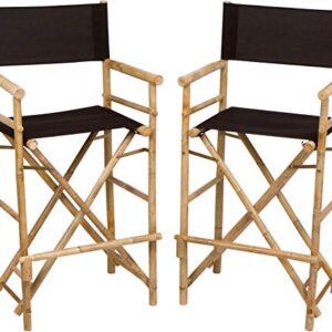 Zero Emission World Bamboo Barstool-Natural Color Black Canvas Bar Height Folding Chairs Counter Stool Outdoor Indoor Tall Camping Set of 2, 22.8x18.9x47.2