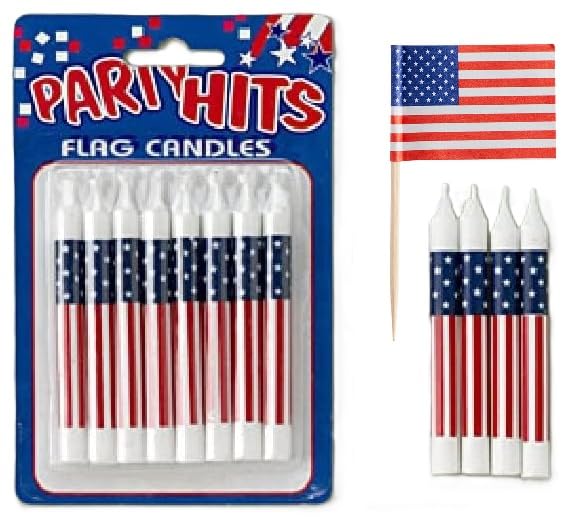 Oasis Supply, 8-Pack Patriotic Birthday Candles, 3.25-inch, Plus 6 USA! Food Flag Picks