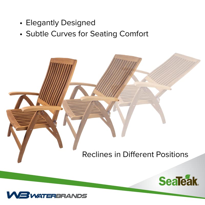 SeaTeak Weatherly Teak Folding Chair - 6-Position Foldable Chair - Weatherproof, Portable Teak Armchair for Boat Deck, Patio, Camping, Outdoors