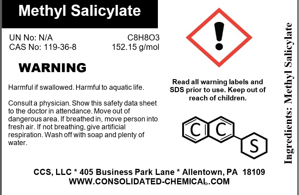 Methyl Salicylate (Oil of Wintergreen) | High Purity - New Tamper-Evident Sealed Bottles| Made in USA - 500mL (16 Fl Oz)