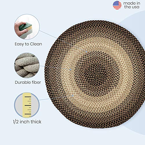 Super Area Rugs Round 4X4 Black/Gray/Gold Braided Rug Hartford Primitive Decor Rug - Indoor Outdoor - 4' X 4' Circular Braided Rug Dining Room Rug