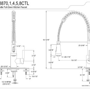 Kingston Brass GSY8871CTL Gourmetier Continental 8-Inch Centerset Single Handle Kitchen Faucet with Pull-Down Sprayer, Polished Chrome