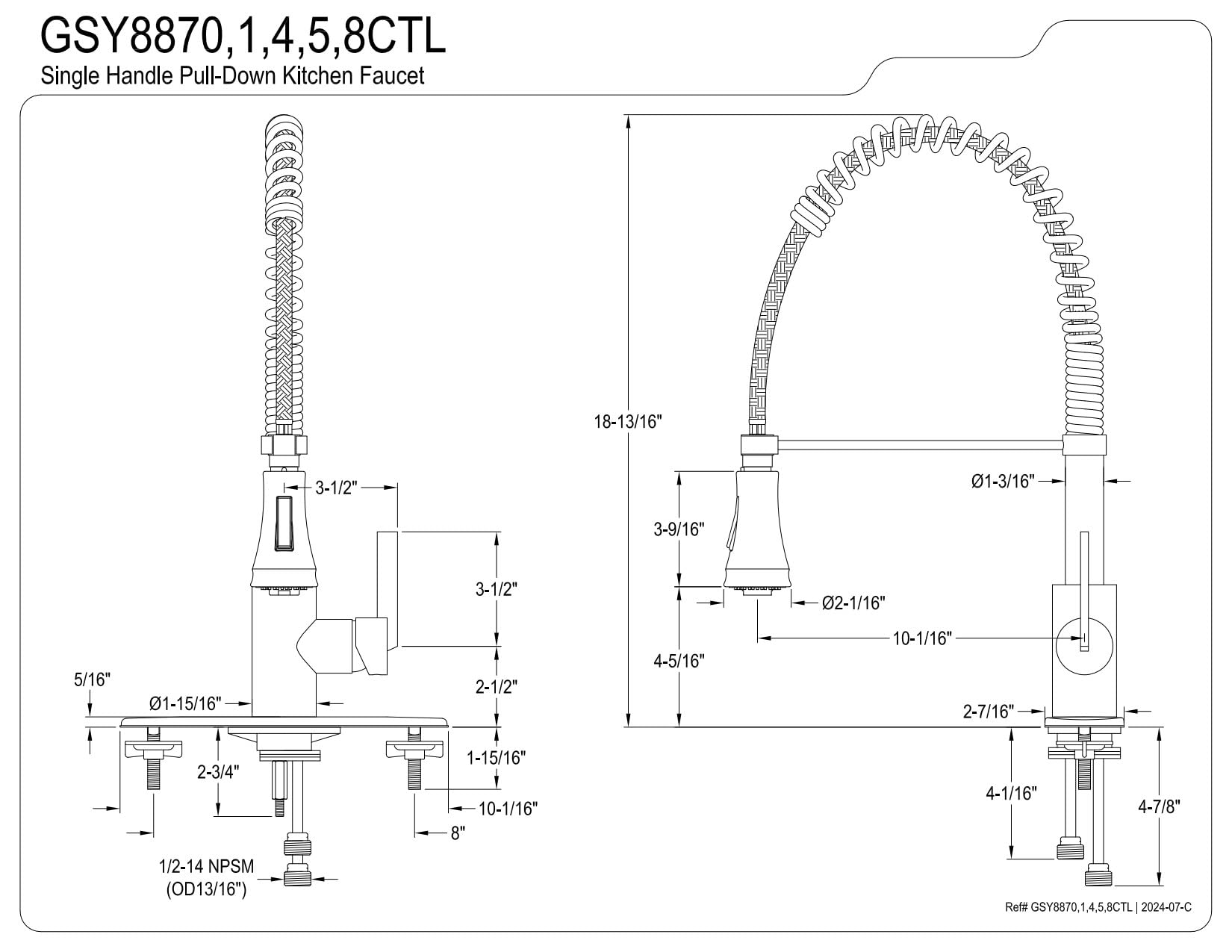 Kingston Brass GSY8871CTL Gourmetier Continental 8-Inch Centerset Single Handle Kitchen Faucet with Pull-Down Sprayer, Polished Chrome