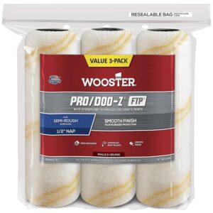 the wooster brush company rr669-9 pro doo z ftp roller cover 1/2-inch nap, 3-pack