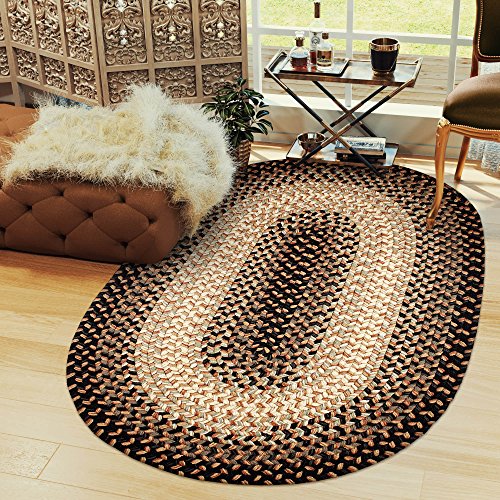 Super Area Rugs Round 4X4 Black/Gray/Gold Braided Rug Hartford Primitive Decor Rug - Indoor Outdoor - 4' X 4' Circular Braided Rug Dining Room Rug