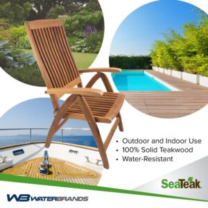 SeaTeak Weatherly Teak Folding Chair - 6-Position Foldable Chair - Weatherproof, Portable Teak Armchair for Boat Deck, Patio, Camping, Outdoors