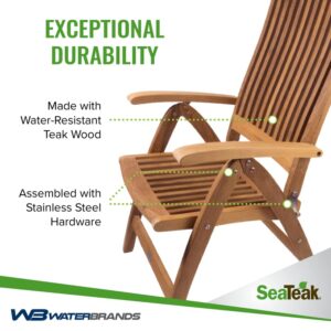 SeaTeak Weatherly Teak Folding Chair - 6-Position Foldable Chair - Weatherproof, Portable Teak Armchair for Boat Deck, Patio, Camping, Outdoors