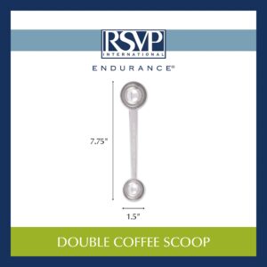 RSVP International Coffee Measuring Spoon, Long Handled Stainless Steel Scoop Multi-purpose for Baking, Ground Coffee, Beans or Loose Leaf Tea, Double, 1-Tbsp/2-Tbsp