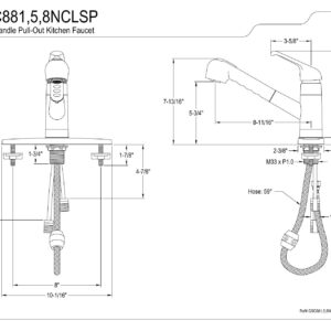 Kingston Brass GSC881NCLSP Gourmetier Century 8-Inch Centerset Single Handle Kitchen Faucet with Pull-Out Sprayer, Polished Chrome