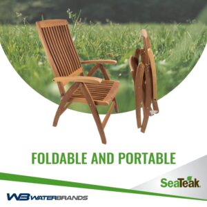 SeaTeak Weatherly Teak Folding Chair - 6-Position Foldable Chair - Weatherproof, Portable Teak Armchair for Boat Deck, Patio, Camping, Outdoors