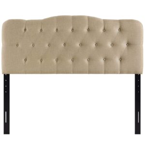 Modway Annabel Tufted Button Linen Fabric Upholstered Queen Headboard in Beige