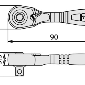 TONE Short Ratchet Handle Compact Head (Socket Hold Type) RH3CHS 3/8" Inch Drive