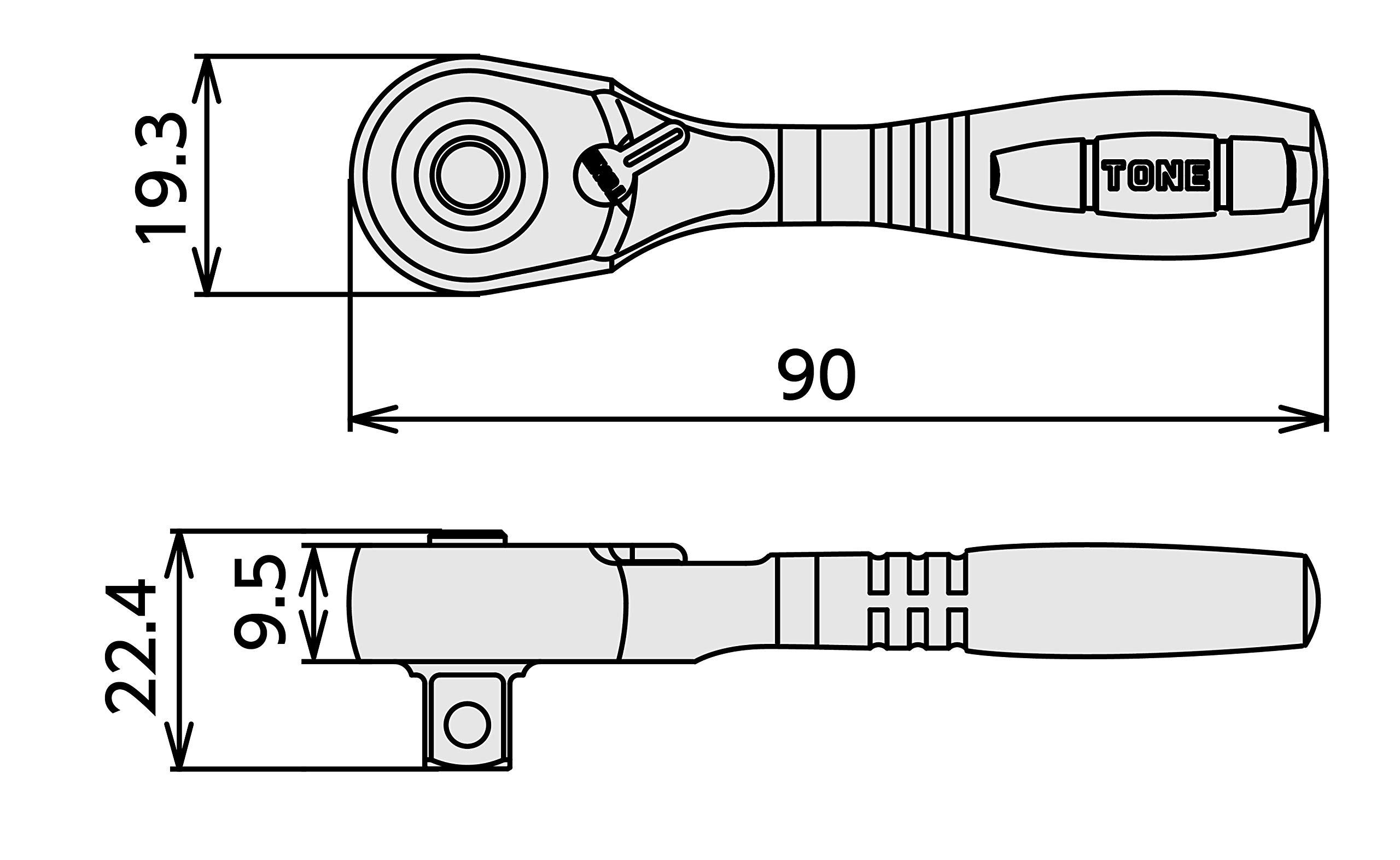 TONE Short Ratchet Handle Compact Head (Socket Hold Type) RH3CHS 3/8" Inch Drive