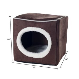 Cat House - Indoor Bed with Removable Foam Cushion - Cat Cave for Puppies, Rabbits, Guinea Pigs, and Other Small Animals by PETMAKER (Dark Brown) 13x13.5x12"