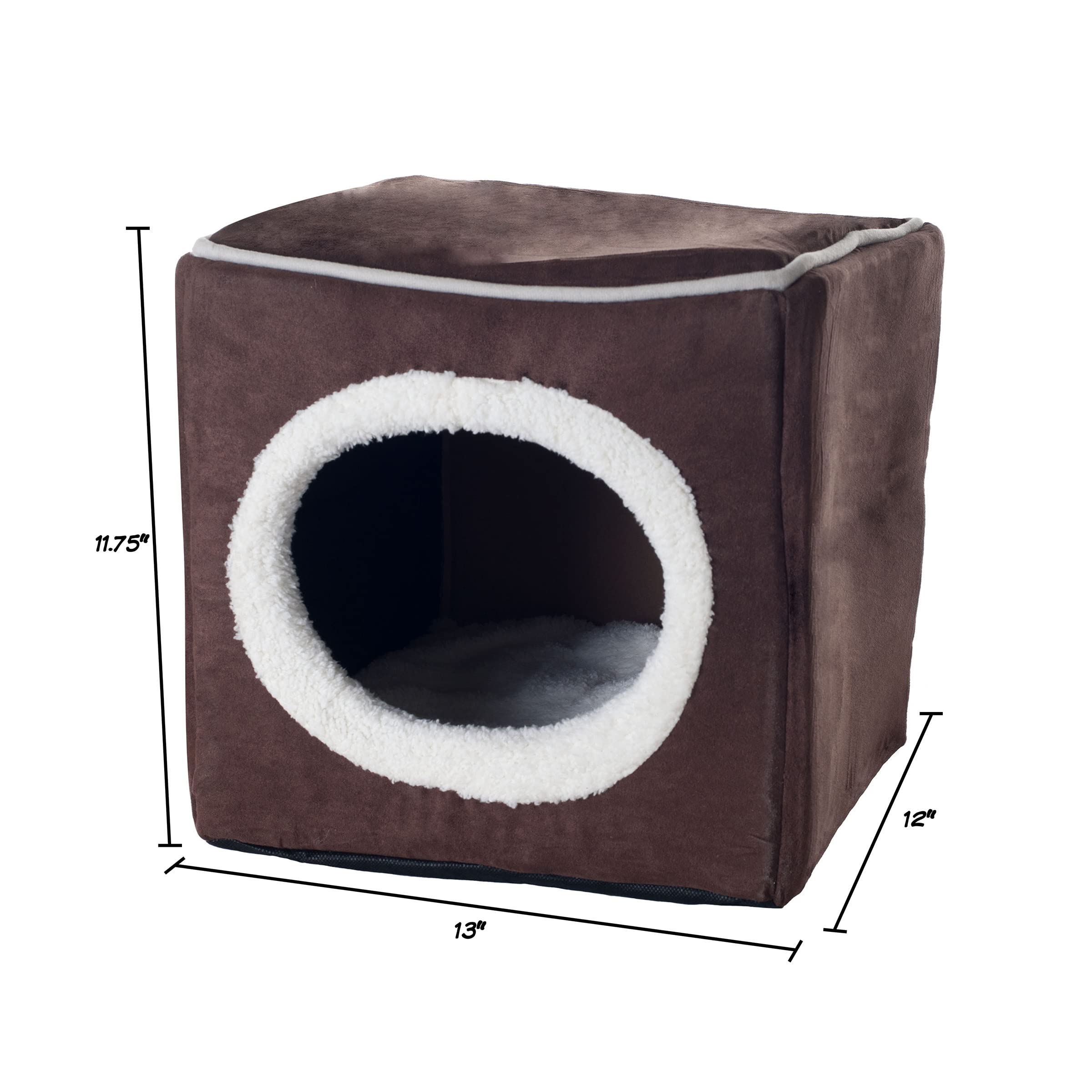 Cat House - Indoor Bed with Removable Foam Cushion - Cat Cave for Puppies, Rabbits, Guinea Pigs, and Other Small Animals by PETMAKER (Dark Brown) 13x13.5x12"