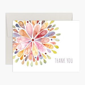 palmer street press thank you notes with envelopes set - watercolor flower burst thank you note set (8 elegant thank you cards with envelopes) - boxed thank you cards - proudly made in the usa