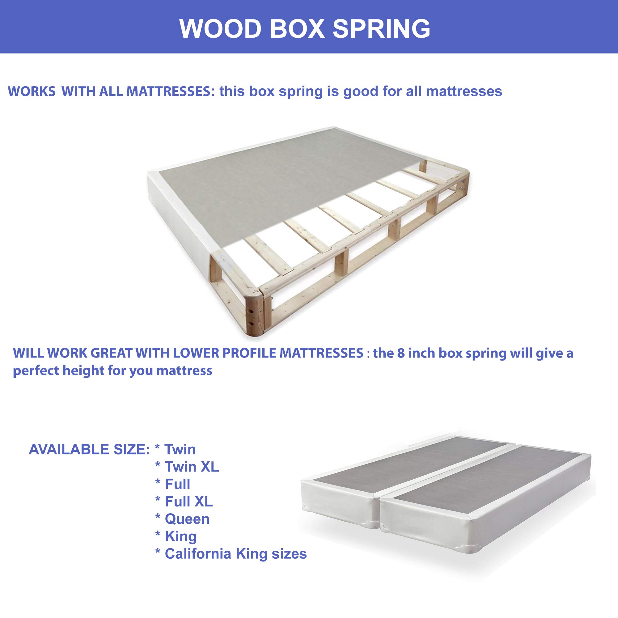 Comfort Bedding 100-5/0-3-S Wood Split Traditional Box Spring/Foundation for Mattress Set, Queen, Beige