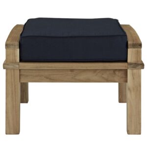 Modway EEI-1152-NAT-NAV-SET Marina Premium Grade A Teak Wood Outdoor Patio Ottoman, Natural Navy