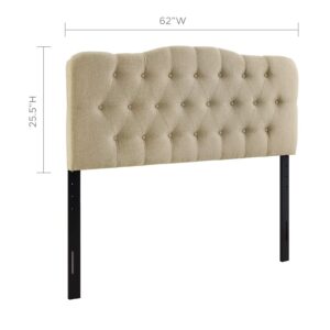 Modway Annabel Tufted Button Linen Fabric Upholstered Queen Headboard in Beige