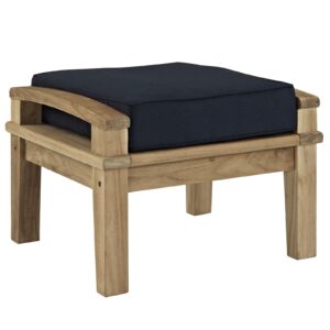 Modway EEI-1152-NAT-NAV-SET Marina Premium Grade A Teak Wood Outdoor Patio Ottoman, Natural Navy