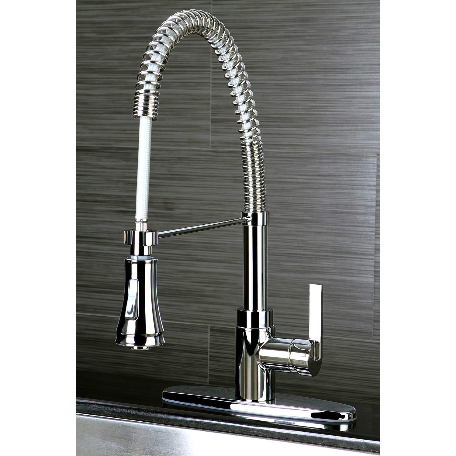 Kingston Brass GSY8871CTL Gourmetier Continental 8-Inch Centerset Single Handle Kitchen Faucet with Pull-Down Sprayer, Polished Chrome