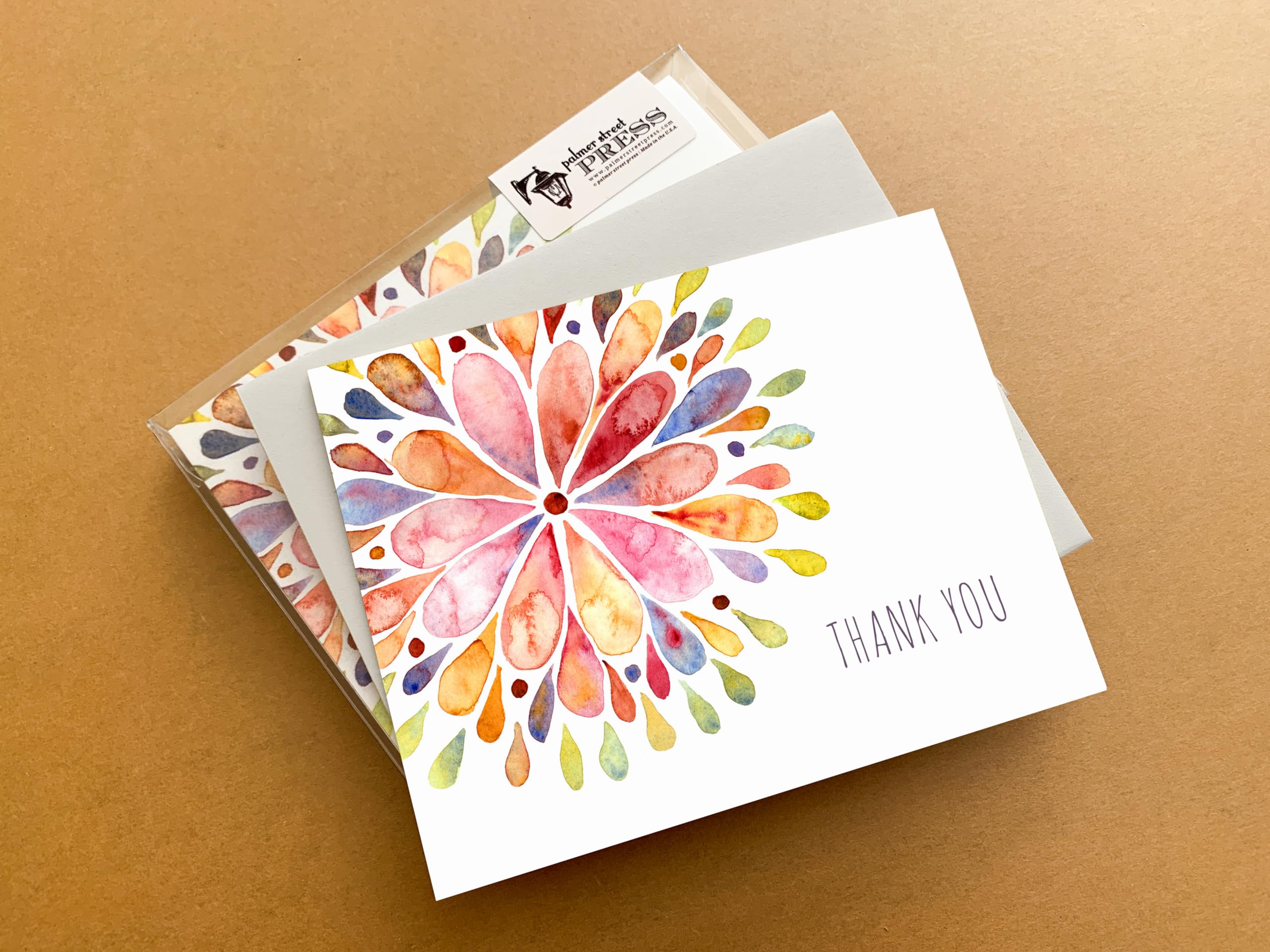 Palmer Street Press Thank You Notes With Envelopes Set - Watercolor Flower Burst Thank You Note Set (8 Elegant Thank You Cards With Envelopes) - Boxed Thank You Cards - Proudly Made in the USA