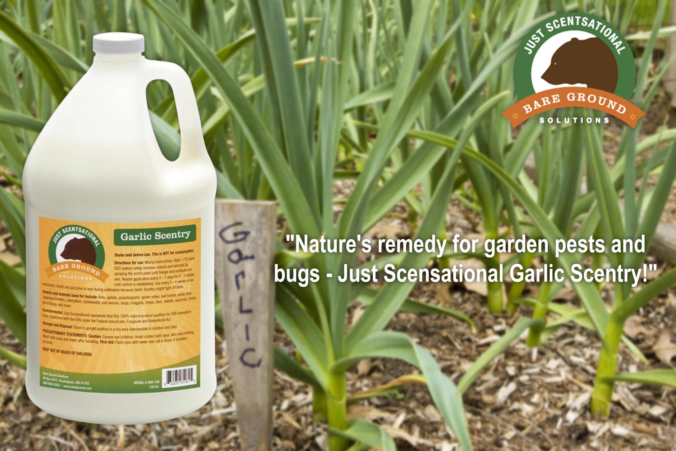 Just Scentsational Bare Ground Solutions GAR-128 All Natural Liquid Garlic Barrier and Repellent, 128 oz (1 Gallon)