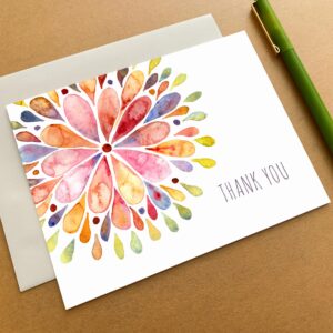 Palmer Street Press Thank You Notes With Envelopes Set - Watercolor Flower Burst Thank You Note Set (8 Elegant Thank You Cards With Envelopes) - Boxed Thank You Cards - Proudly Made in the USA