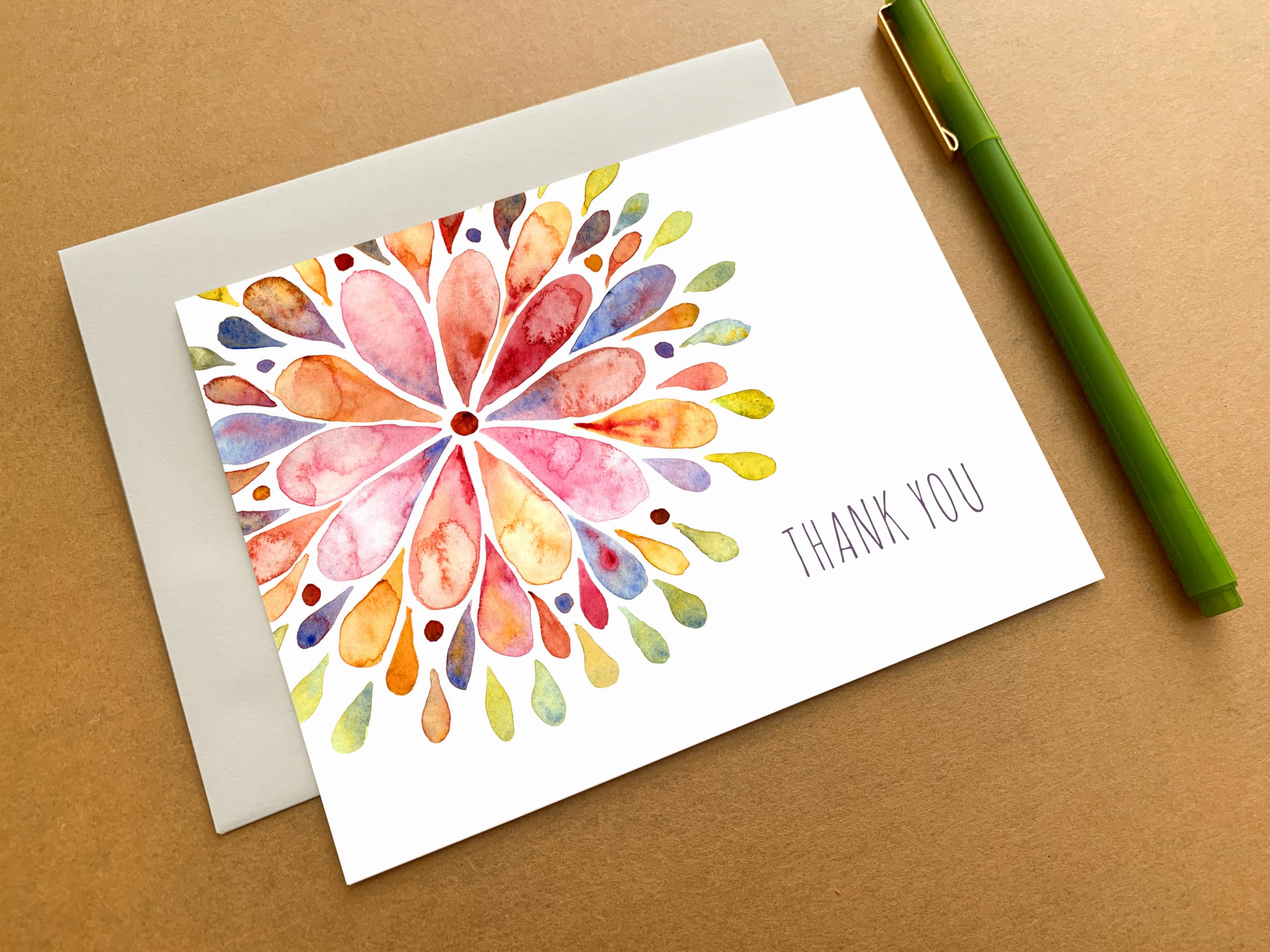 Palmer Street Press Thank You Notes With Envelopes Set - Watercolor Flower Burst Thank You Note Set (8 Elegant Thank You Cards With Envelopes) - Boxed Thank You Cards - Proudly Made in the USA